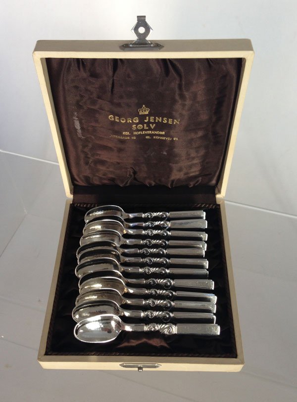 Boxed Set Of George Jensen Sterling Demitasse Spoons: The Gross weight of these 12 spoons is approx. 4.38 ozt.
