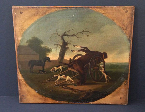 O/C Painting Sporting Scene Henry Thomas Alken: The painting measures approx. 13 3/4 x 15 1/4 inches. The frame measures 18 1/2" x 21". It is signed H. Alken Alken was born on 12 October 1785 in Soho London and baptised on November 6 at St James's