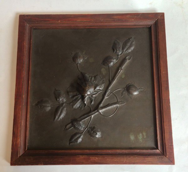 Vintage Relief Plaque Signed Francois Jacobs: 19/9 91. the frame measures 13 1/4 x 13 inches. The plaque measures 10 3/4 x 1/ 3/4 inches.