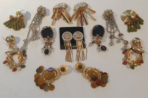 Lot Of Vintage Signed Costume Jewlery: 4 signed G. Valli Italy earrings, signed Guy Laroche earrings, Signed Lois Ann earrings, signed Maya earrings