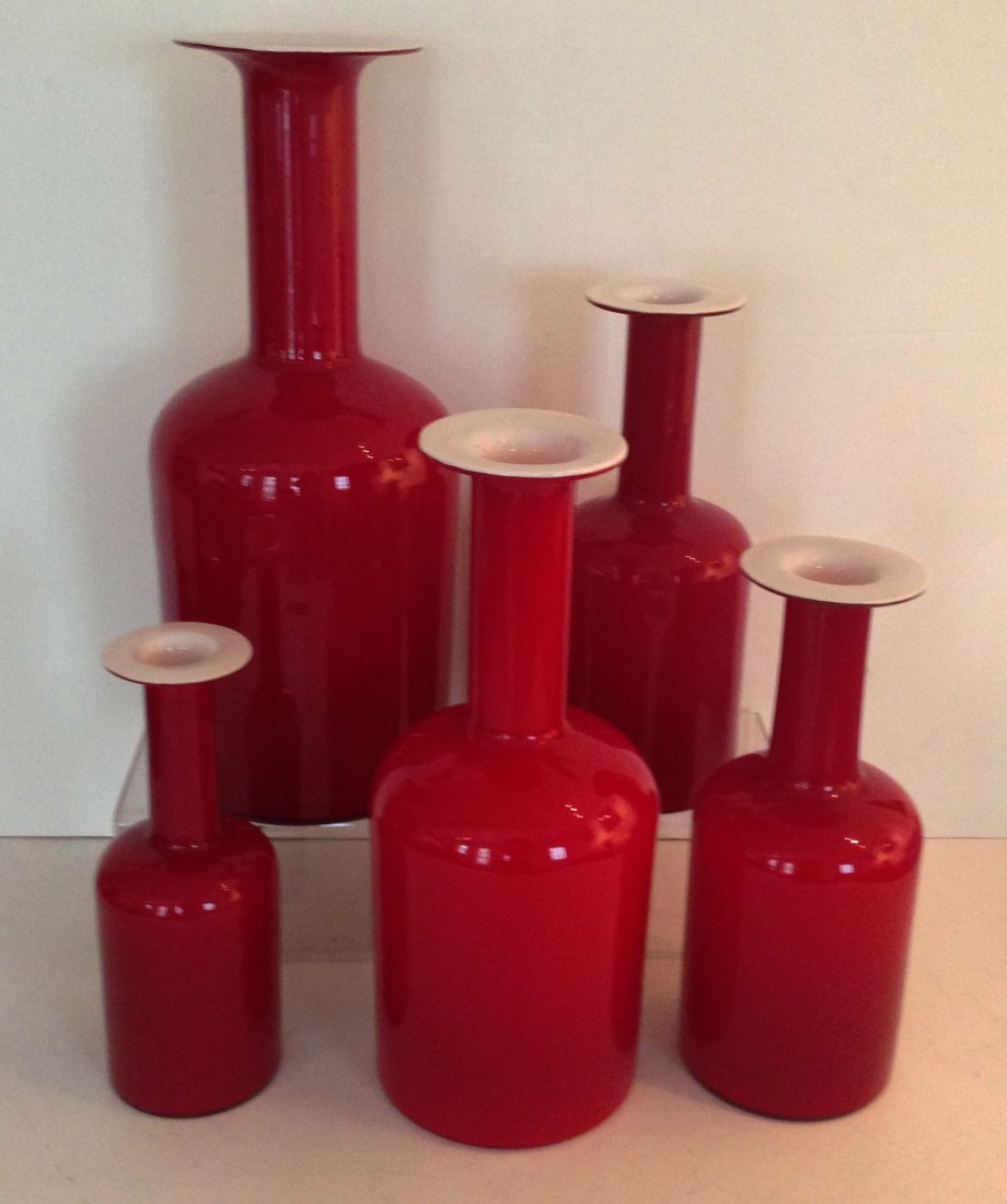 Five Otto Brauer Gulvvase Holmegaard Vases: The vases measure 17" x 6 5/8 ", 14.5" x 5 5/8", 11.75" x 4 5/8", 11.75" x 4.75", 9 7/8" x 3 5/8".
