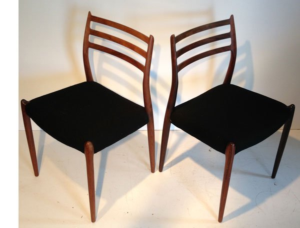 Set of 6 Signed JL Moller Rosewood Chairs: JL Moller signed chairs. Measure 32.5" tall x 19" wide x 17.5" deep.