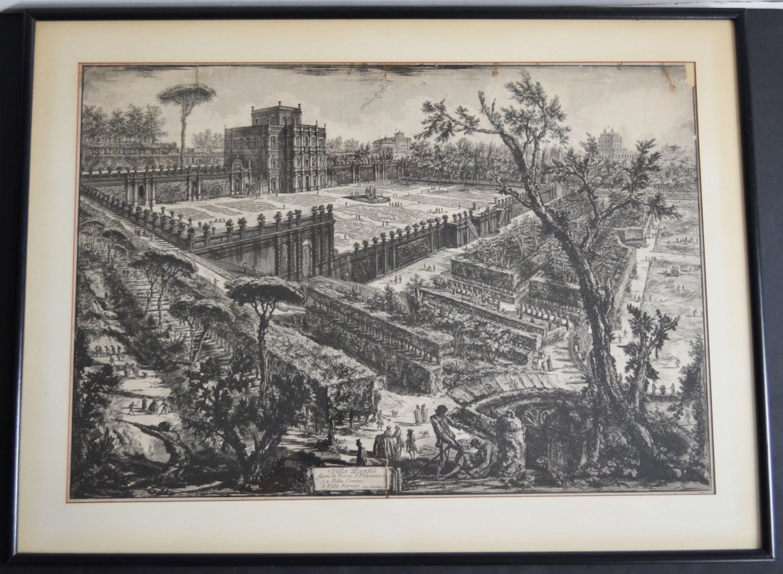 Large Villa Panfili Piranesi Architectural Engraving: Frame: 33" x 25" Image: 28" x 19.25"