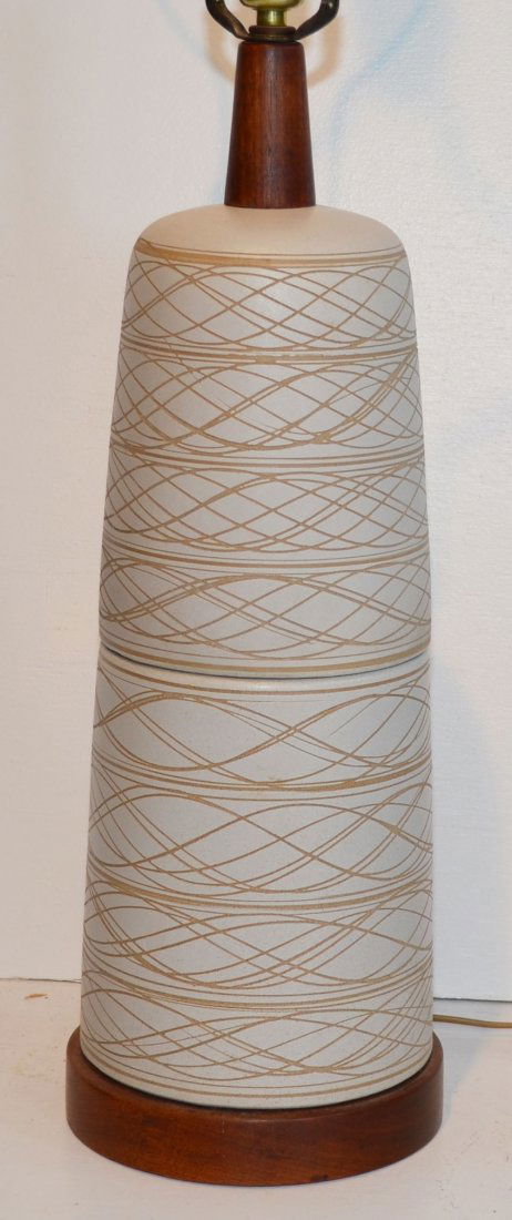 Large Ceramic Lamp by Martz For Marshall Studios: Measures 33.25" tall to top of finial x 7.25" diameter at base