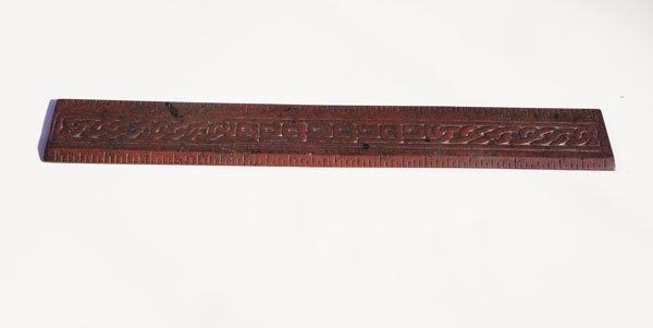 Fabulous Tiffany Studios Zodiac Bronze Ruler: Signed Tiffany Studios bronze ruler with a Celtic woven design from the Zodiac pattern. Measures 12" long x 1 5/8" wide.