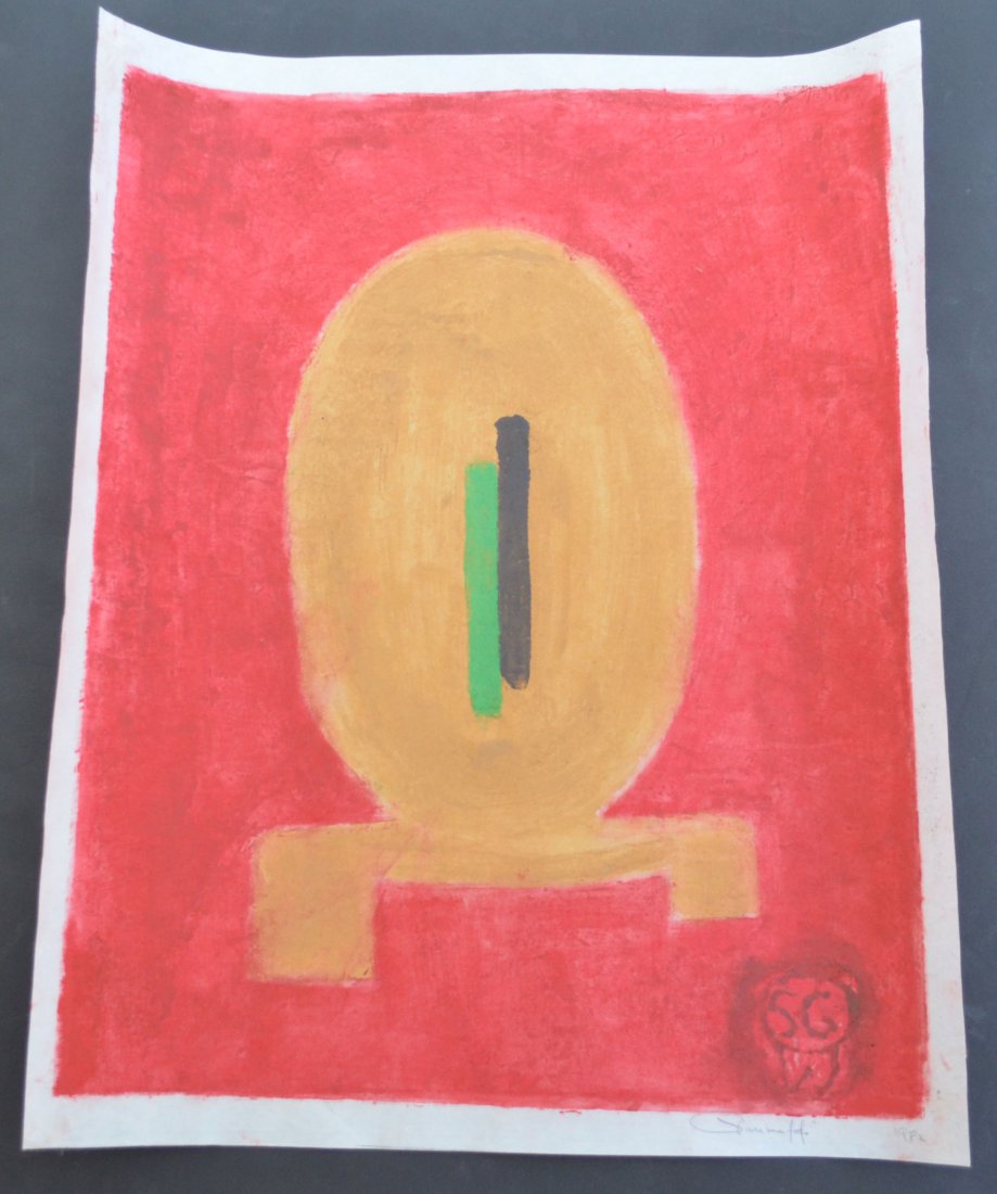 Mid Century Abstract Litho Signed Sam Glankoff: Signed on front as well as the reverse side. Signed edition of 35. Measures 21" x 25".