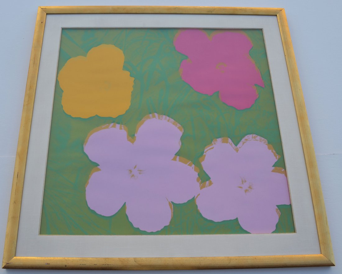 Rare Andy Warhol Signed Artist Proof of "Flowers": Flowers" litho by Andy Warhol, signed on verso in ballpoint, with a letter G. Warhol created this litho in an edition of 250, with 26 artist proofs lettered A-Z. Image sight is 35.5" x 35.5", the fram