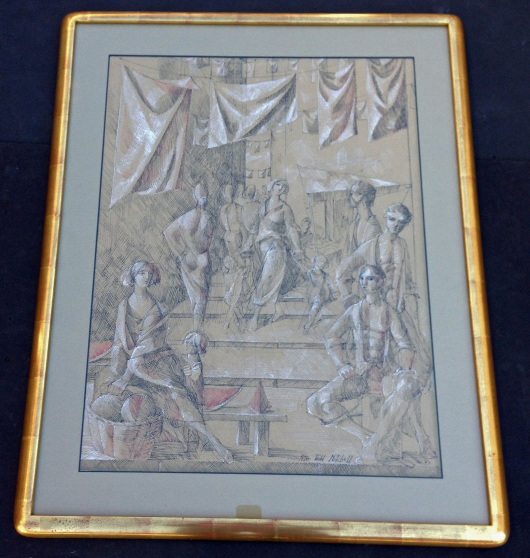 Peter Todd Mitchell Gouache Painting: Frame: 32" x 25.5" Sight: 25" x 19"