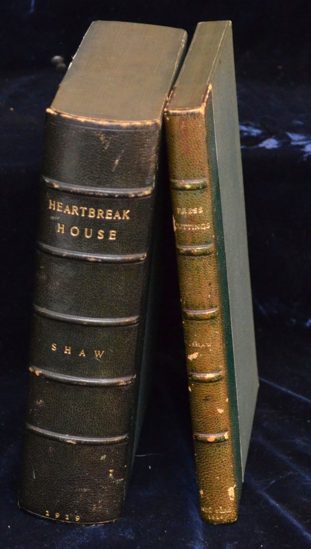 Rare George Bernard Shaw Book Press Cuttings: Lot includes: "Heartbreak House" Constable London 1919, signed GBS to HSS. Comes with original Brentano's authenticity letter. Also includes "Press Cuttings" also includes a Brentano's letter, is one 