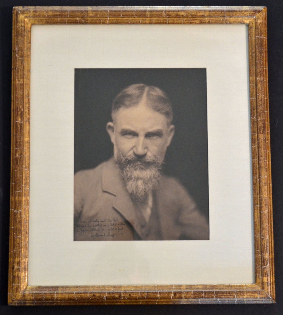 Lizzie Caswell Smith Portrait of George B. Shaw w Note: Portrait of George Bernard Shaw by Lizzie Caswell Smith. GBS handwrote a letter to Lizzie that says, "I am not really much like this: the lense has distorted me; but it is like the popular notion of m