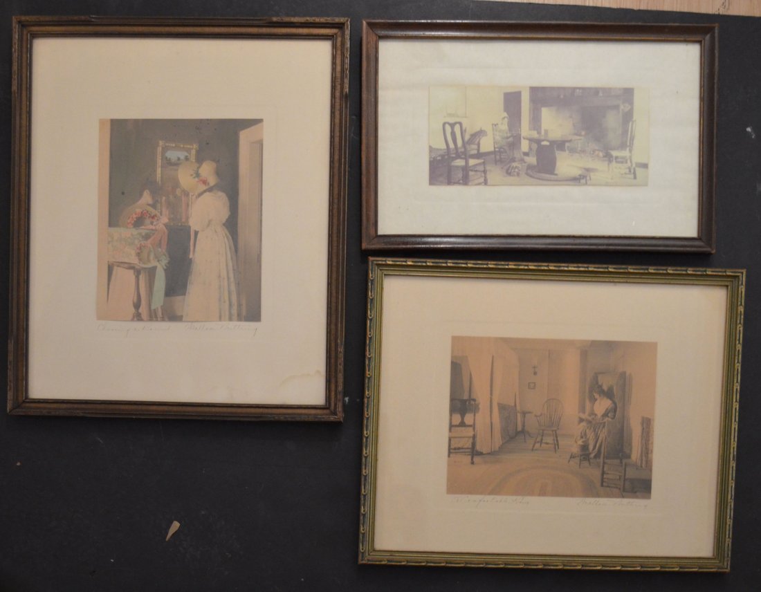 4 Wallace Nutting Images: Lot includes: "A Sip of Tea", "A Comfortble Chair", Untitled, "Choosing a Bonnet", 3 signed. Images range from 10" x 4.5" to 7.5" x 9.25".