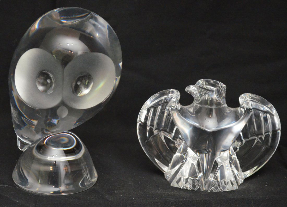 Steuben Glass Owl & Eagle: Steuben owl measures 5.5" tall . The eagle measures 3.25" tall x 4.5" long