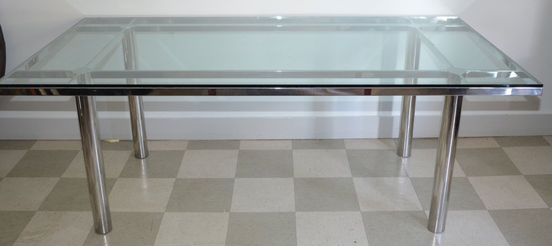 The Andre Glass & Chrome Table by Tobia Scarpa: Measures 29.75" tall x 40" wide x 80" long.
