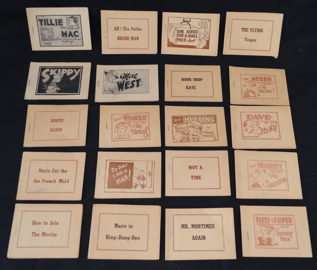 46 Vintage Tijuana Bibles: Characters include: The Neebs, Dave, Moon Mullins, Mae West, Winnie Winkle, Skippy, Tillie And Mac, Boob McNutt, Toots And Casper, Tarzan, Max Smellin, Mr.Geezil, Barney Google, Dixie Dugan with many