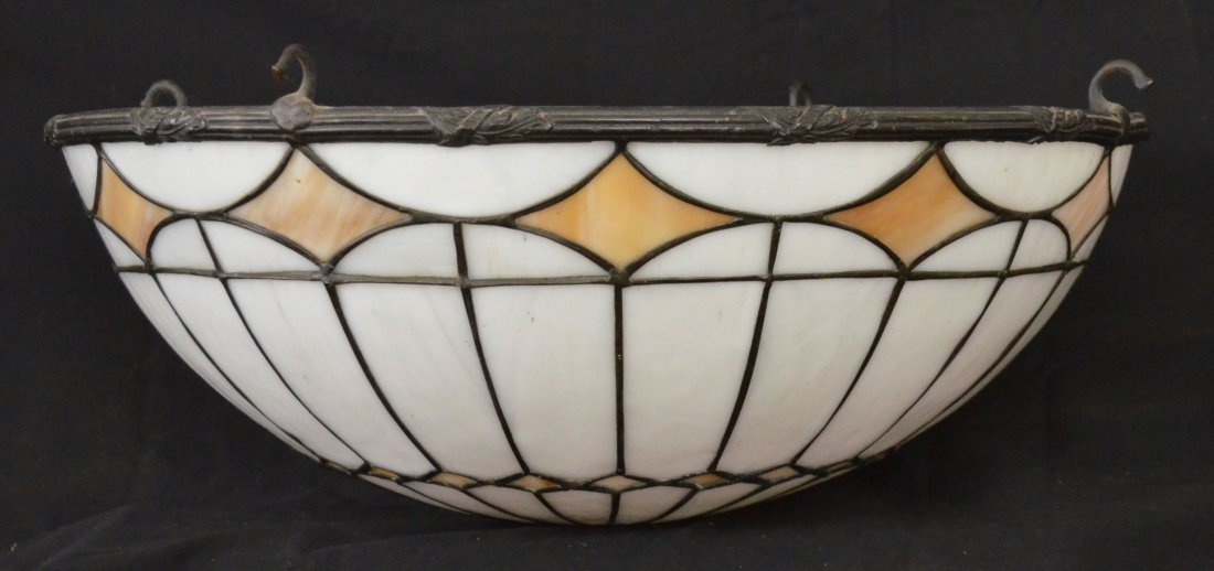 Slag Glass Hanging Light Fixture: Measures 6.5" tall x 18.5" diameter at the top. This auction is for a shade only.