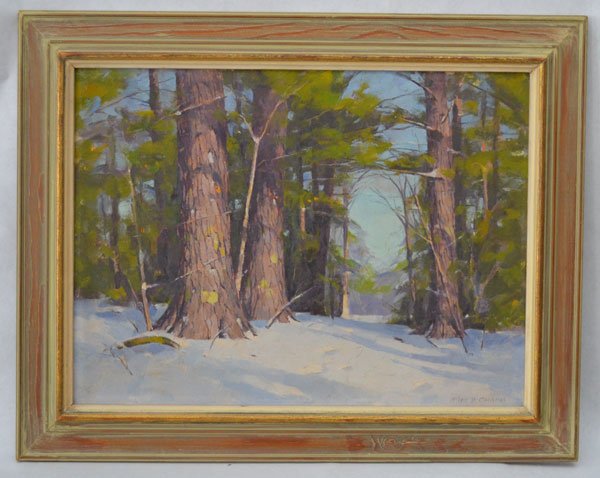 Allen D. Cochran Woodscape Painting: Frame: 19 3/8" x 15 3/8" image sight: 15 3/8" x 11 3/8". Non paying buyer in past auction, please do not bid unless you plan on paying!