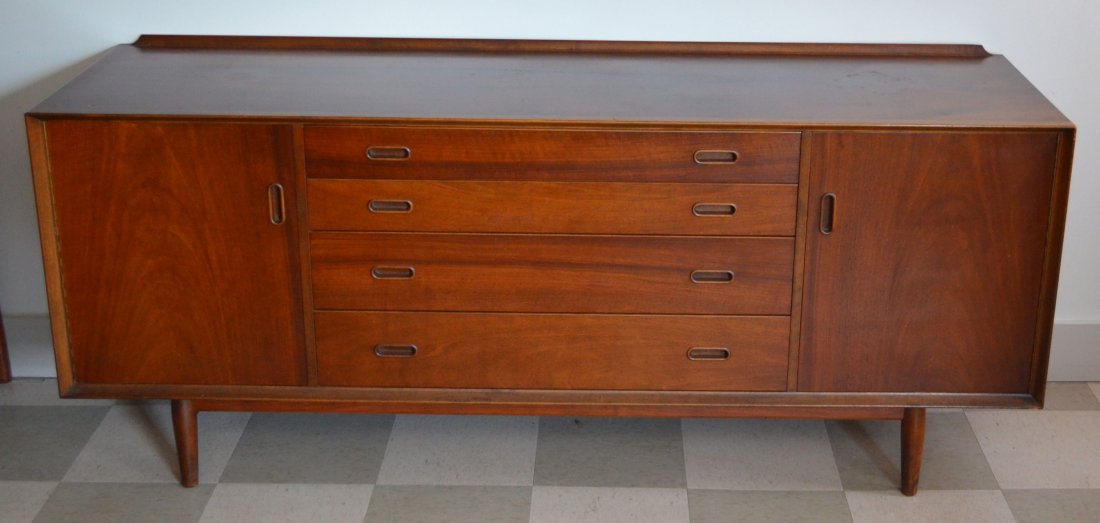 Signed George Tanier Mid Century Modern Danish Server: The server measures 30"tall x 73"wide x 19.5"deep.The shelf measures 15"tall x 72"wide x 16" deep.