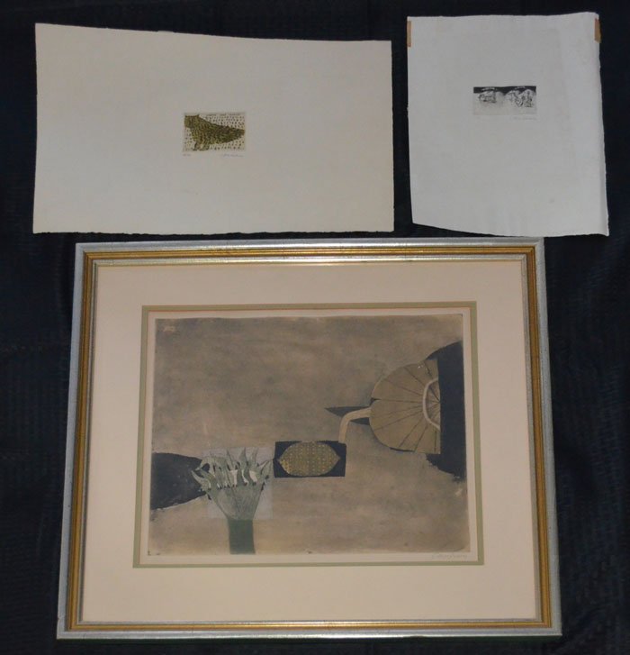 3 Brigitte Coudrain Signed & Numbered Lithographs: (2) Brigitte Coudrain Cameo Intaglio Prints: "Owl" measures 19.5" x 13"/Image: 3.5" x 2.75"-Other measures 15" x 10.75"/Image: 3.5" x 2". One is framed, (frame: 24.75" x 24" image sight: 16" x 14"