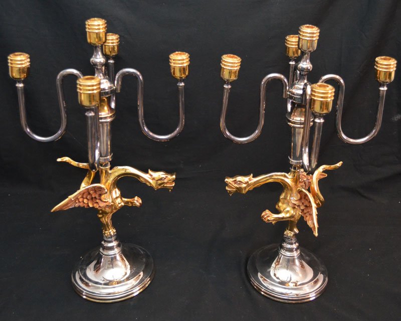 The Best Pair of Dragon Candelabras: Great pair of contemporary candelabras featuring gold tone dragons. The measure 22.5" tall x 9.5" across from arm to arm