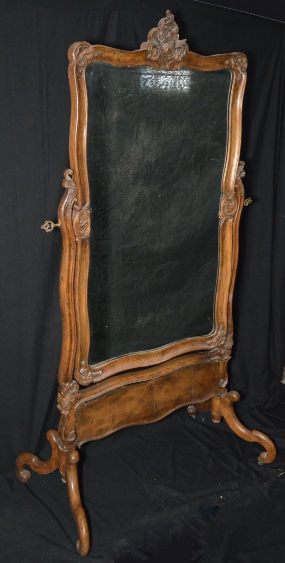 Wonderful Antique Carved Cheval Standing Mirror: It measures 75" tall x 39" ling x 22" deep, the mirror frame measures 51.75" x 28.25"