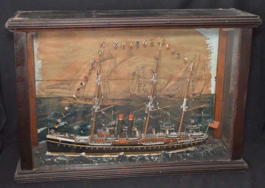 Large Ship Diorama: Measures 22.5" tall x 33.25" long x 11" deep.