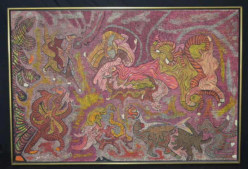 Signed Harry Zolotow Mid Century Modern Oil Painting: Harry Zolotow (American, born Ukraine. 1888â€“1963). Features works at the MOMA in NY. Frame: 41.25" x 28" image: 40.25" x 26.75"