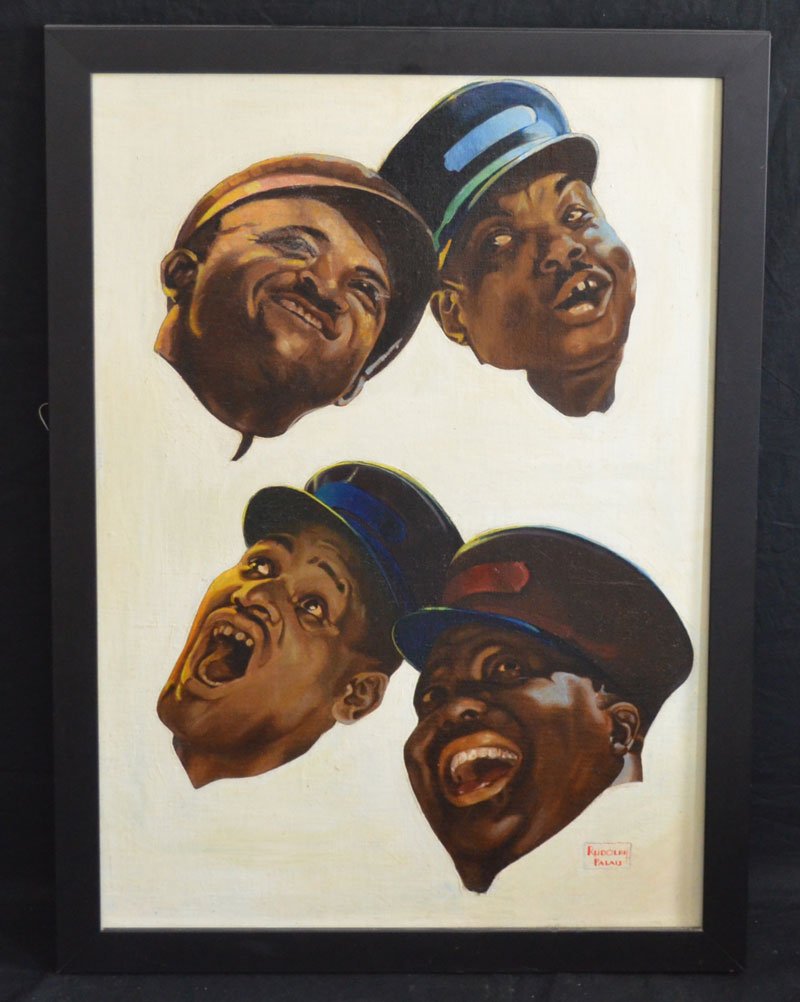 Rudolph Palais Black Americana Singing Quartette: Signed Rudolph Palais, a Black Americana singing Quartette done in the manner of Norman Rockwell. Frame: 35.25" x 25.25" image sight: 31 7/8" x 21 7/8"