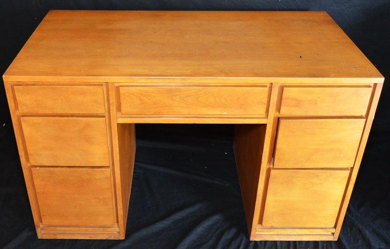Conant & Ball Russel Wright 7 Drawer Office Desk: Mid Century Modern signed Conant & Ball, likely by Russel Wright. Measures 40" long x 30" tall x 24.5" deep