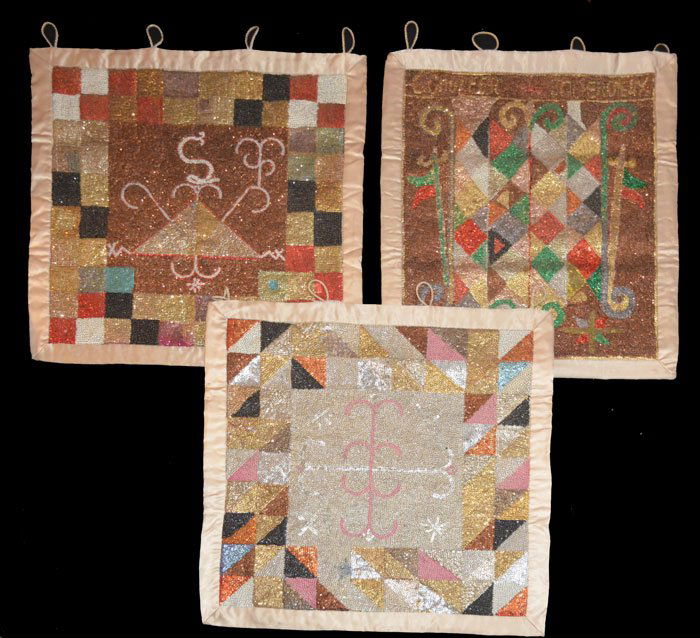 3  Beaded Voodoo Flags, One Signed (1 of 5)