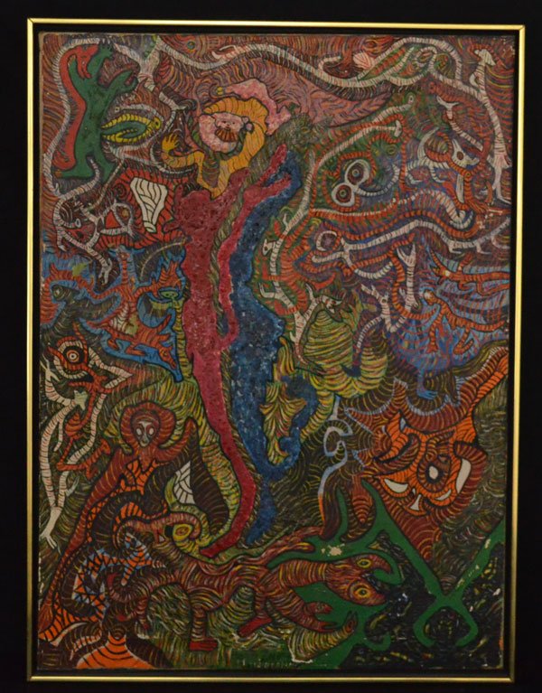 Signed Harry Zolotow Mid Century Modern Oil Painting: Harry Zolotow (American, born Ukraine. 1888–1963). Features works at the MOMA in NY. Frame: 35.25" x 26.25" image: 33.75" x 25"