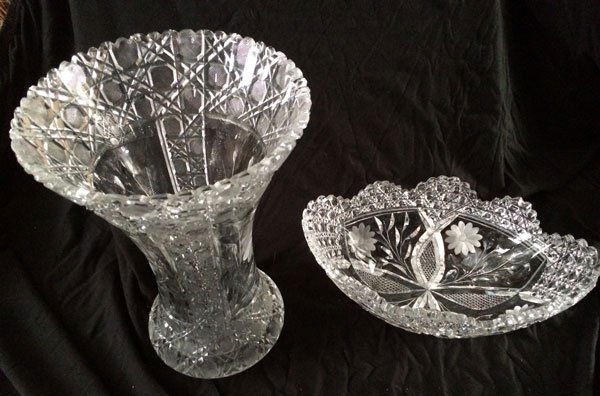 2 Antique Cut Crystal Pieces ( Large Vase and Large Se (1 of 3)