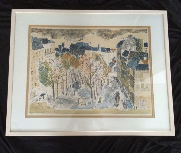Interesting Older Litho Signed by Guy Bardone: Frame : 23" x 29" Image: 17" x 22 1/2"