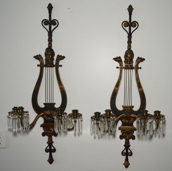 Pair of Neoclassical Lyre Metal Figural Candle Sconces (1 of 4)