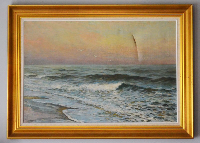 Signed E Percy Moran Ocean Shore Oil Painting (1 of 4)
