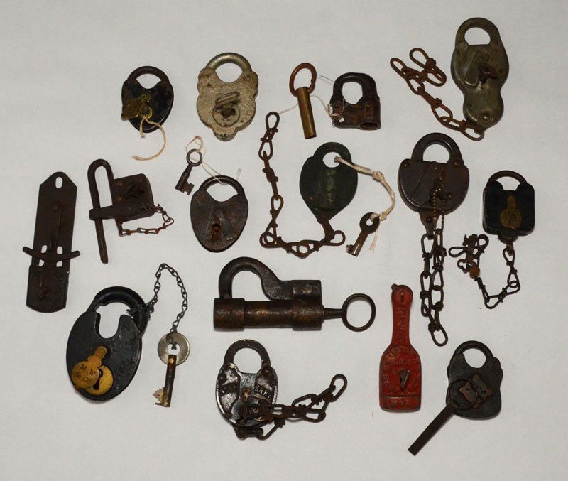 Lot of 15 Antique Padlock Locks (NY RR, Stoddard) (1 of 5)