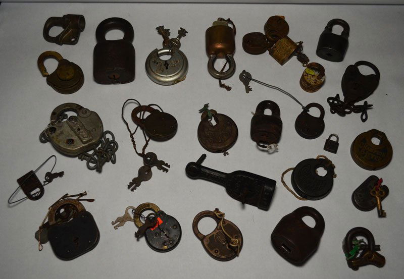 Lot of 25 Antique Padlock Locks (NY RR, Stoddard) (1 of 4)