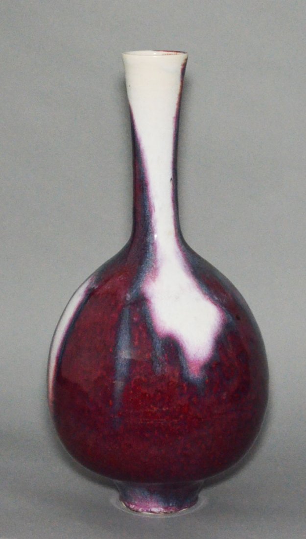 RARE Brother Thomas Bezanson Vase: BROTHER THOMAS BEZANSON (1929 - 2007) Tall porcelain vase, "Chrysanthemum" glaze, Weston, VT; Signed Benedictine Monks, Weston, VT. Measures 19.25" tall x 9" at the widest point x 2 5/8" diameter at t