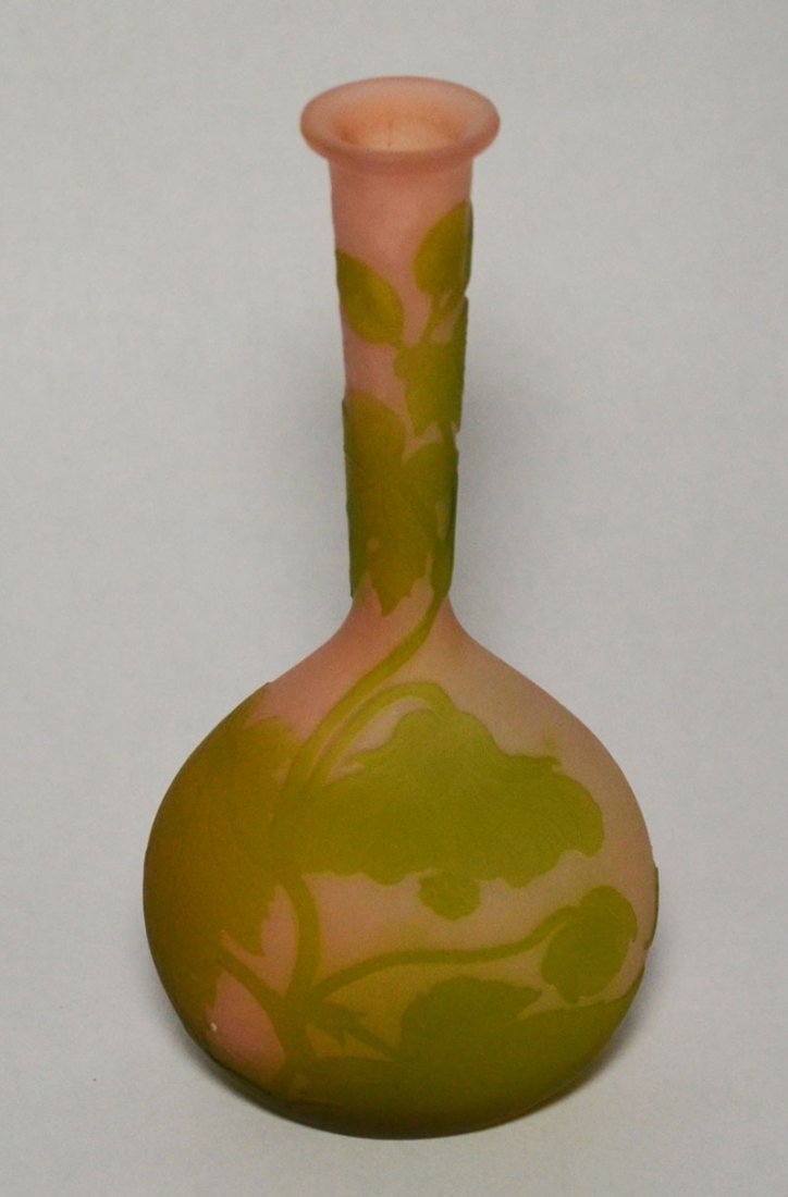 Miniature Galle Pink & Green Cameo Glass Vase (1 of 3)