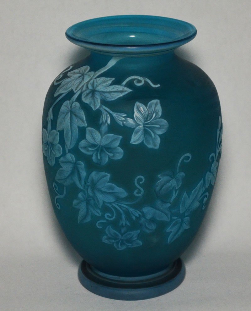 Signed Thomas Webb Blue Cameo Glass Vase (1 of 4)