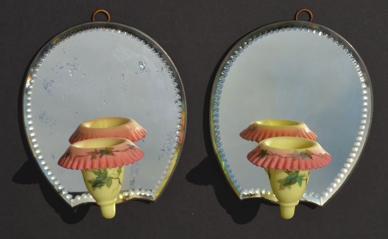 Extremely Rare Pair of Burmese Glass Mirrored Sconces (1 of 3)