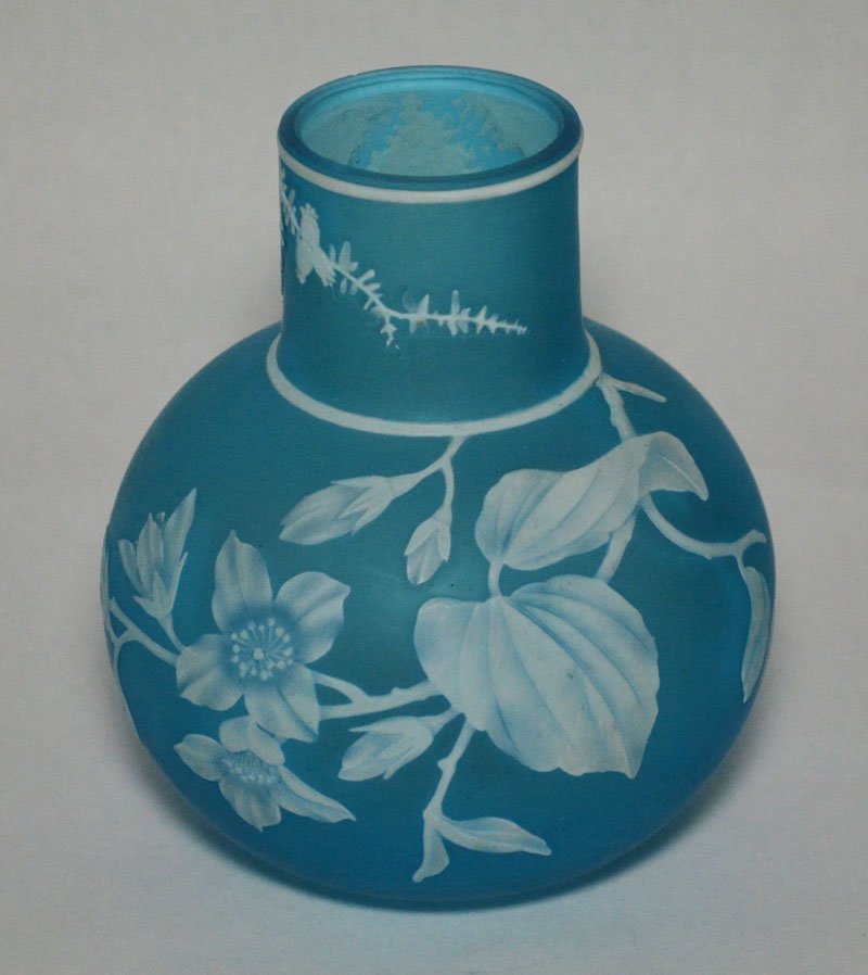 Blue Cameo Glass Vase Attr to Thomas Webb (1 of 3)