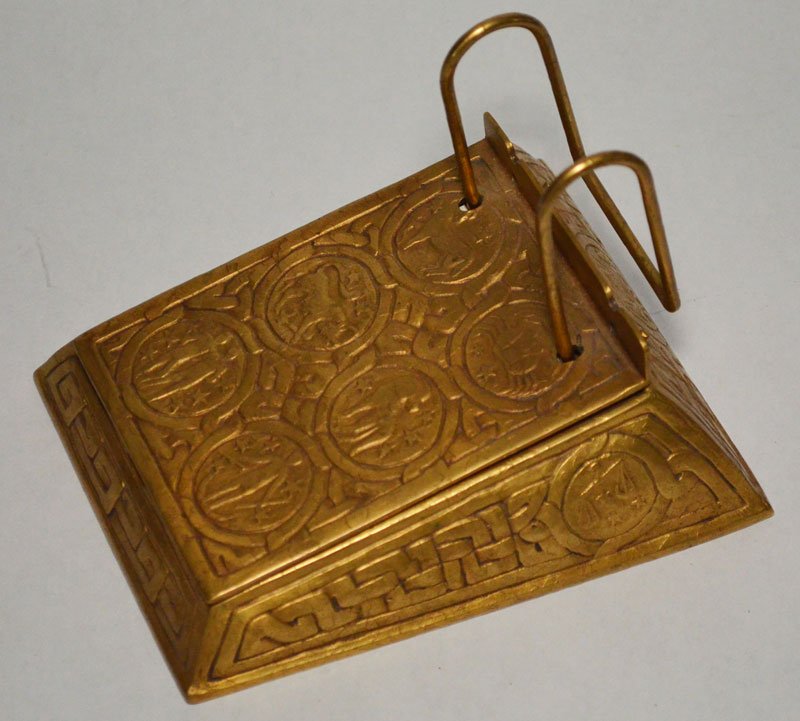 Tiffany Studios Zodiac Design Bronze Notepad Holder (1 of 5)