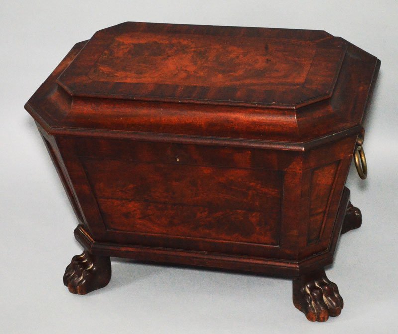 Mahogany Regency Paw Foot Wine Cooler / Cellaret: Measures 18.5" tall x 25.5" wide x 17.5" deep