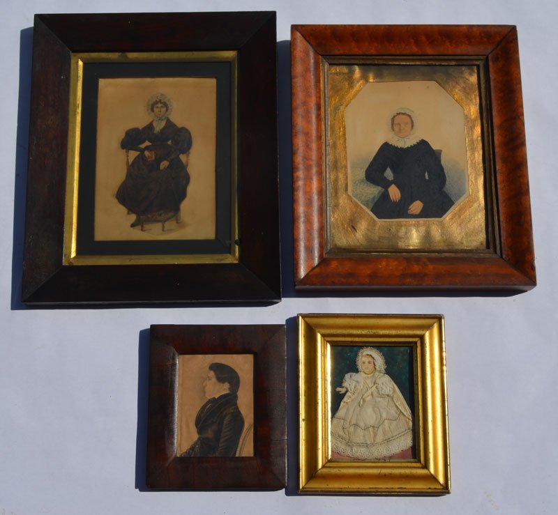 Lot of 4 Antique Pen & Ink Watercolor Portraits (1 of 3)