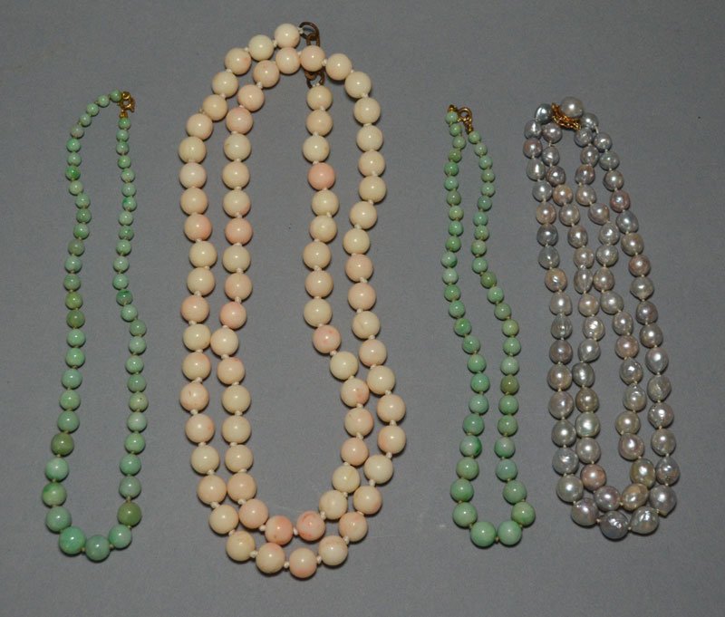 Lot of 14k Gold Pearl, Coral & Jade Necklaces (1 of 3)