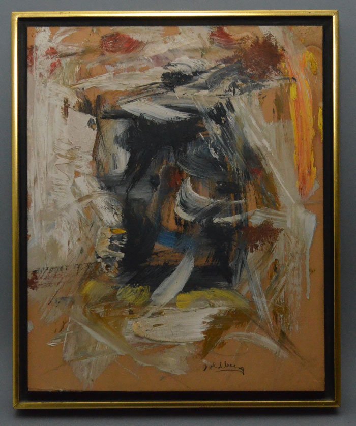 Michael Goldberg Abstract Oil on Masonite Painting: Frame: 14.5" x 12" image sight: 13.5" x 10.75"