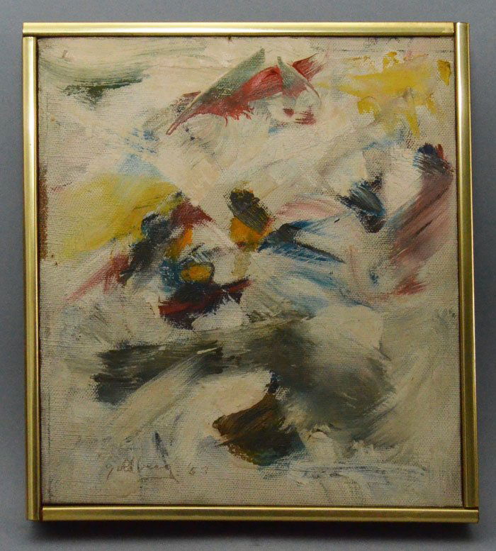 Small Michael Goldberg Abstract Oil Painting: Frame: 10.25" x 9.25" image sight: 9.5" x 8.5"