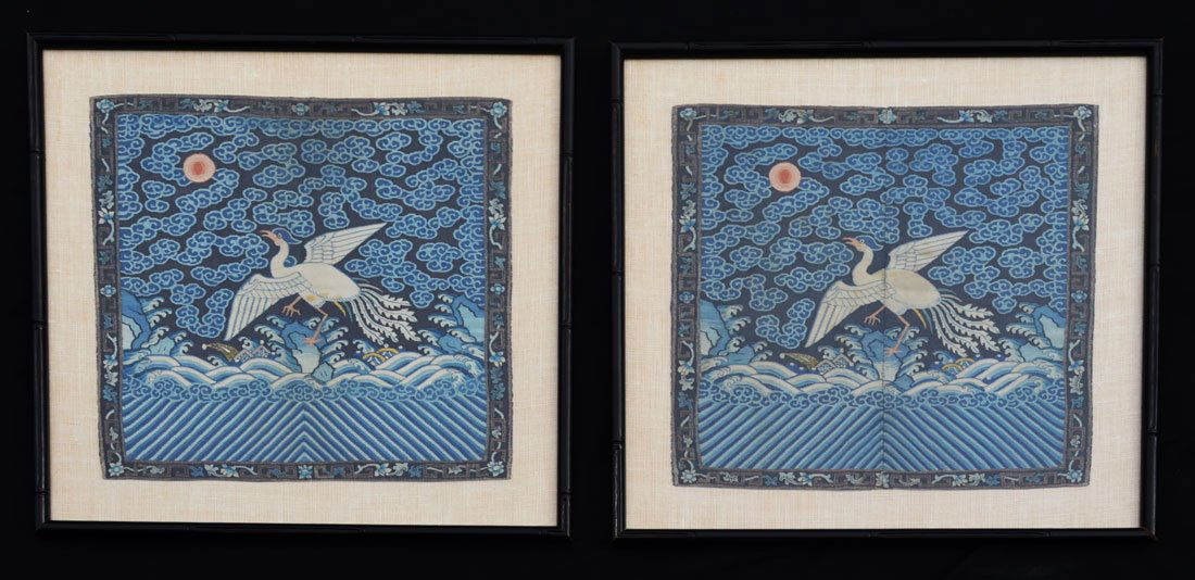 Pr Of Chinese Embroidered Silk  Officers Badges (1 of 3)