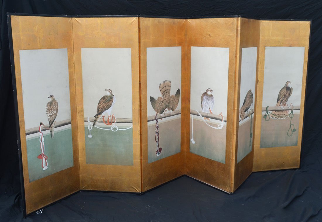 Incredible Chinese Falconry Painted Screen (1 of 4)
