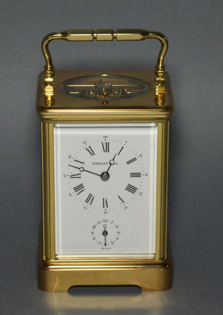 Tiffany & Co French Brass & Glass Carriage Clock (1 of 4)
